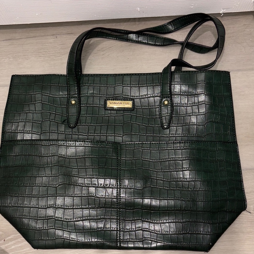 London Fog Dark Green Crocodile-Embossed Tote